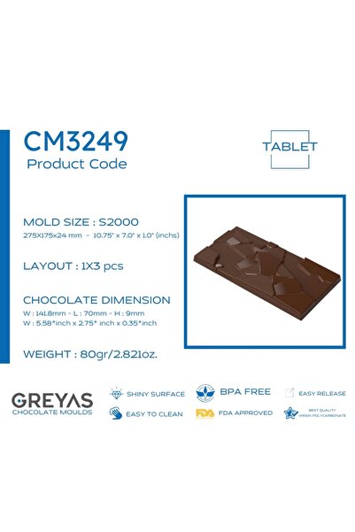 Greyas Polikarbon Tablet Çikolata Kalıbı 80 gr | Cm-3249