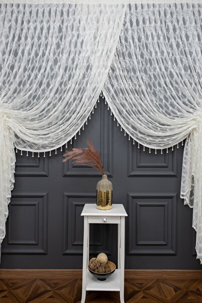 Taç Farbateks Sewing Seher Beaded Double-Breasted Yankee Theater Tulle Curtain