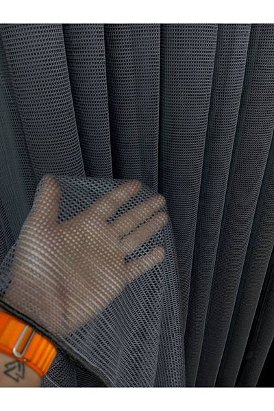 farbateks 3 Layers Pleated Gray Smoked Tulle Kitchen Curtain