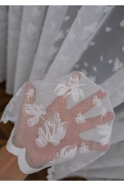 farbateks Μοτίβο με κάτω φύλλα, δεν χρειάζεται σιδέρωμα, αντιρυτιδική κουρτίνα από πλισέ τούλι 2 στρώσεων