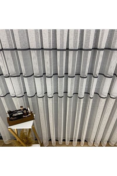 farbateks New Design Milano Anthracite Dark Gray 3 Layer Pleated Tulle Curtain with Intermediate Tape