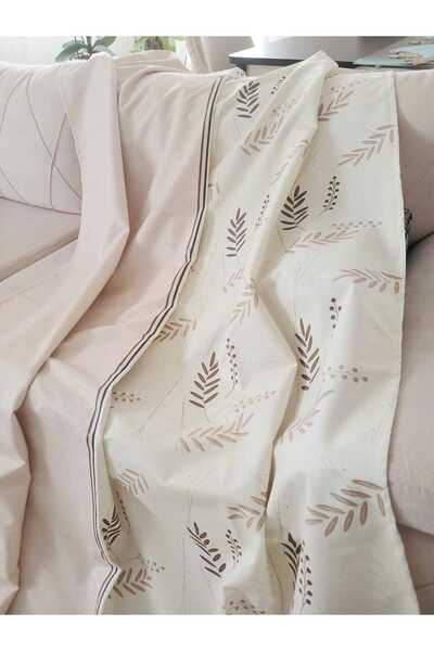 Ardizayn Cream, Leaf Detailed, Velvet, Digital Printed, Bedroom, Kitchen, Living Room Two Wing Background Curtain
