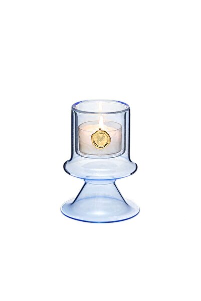 Missi MİSSİ AYAKLI MAVİ CAM MUMLUK VE TEALIGHT SETİ