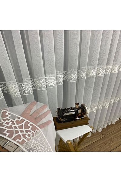 farbateks Hitit Embroidered 3 Layer Pleated Hitit Model Tulle Curtain - Living Room Modern