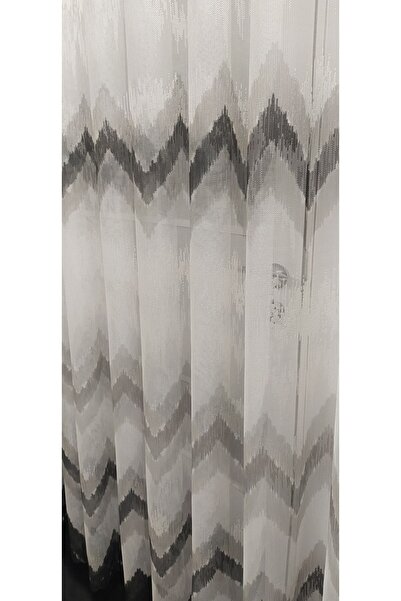 farbateks Harmony Zigzag Pattern Gray Anthracite Black Smoke Design 1/2 Layer Pleated Tulle Curtain