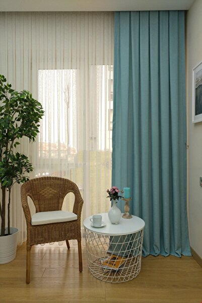 farbateks Background Fabric Curtain Mint Color Velvety Soft Soft Wing Side Curtain 1e 3 Draped Pleat