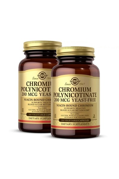 Solgar كروميوم بولينيكوتينات 200 ميكروجرام 100 كبسولة عبوة من قطعتين