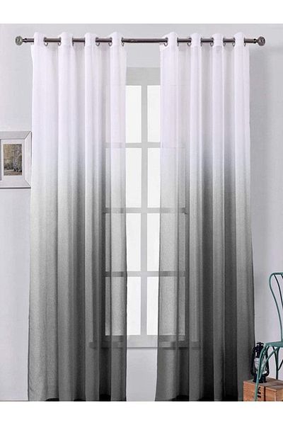 farbateks Gray Anthracite Black Rustic Eyelet Tulle Curtain Gradient Color Transitional Tulle