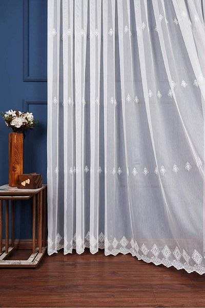 Taç Leaf Sprinkled Tulle Curtain 3 Layers Pleated Don't Want Iron No Crease Design Pattern