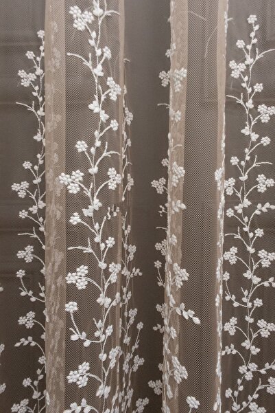 farbateks Бежов Vison Светлокафяв цвят Десен ляв фланел и вътрешен тюл Комбинация от завеси от тюл с деграде ефект