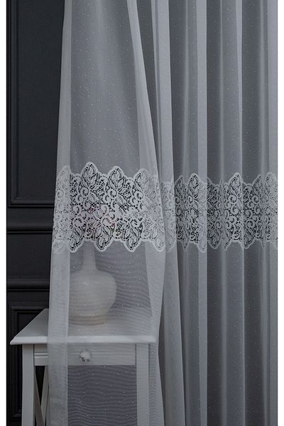 Taç Farbateks Planting Ara Damask Design New Model Does Not Want Ironing Non-Wrinkle 2 Layers Pleated Tulle Curtain