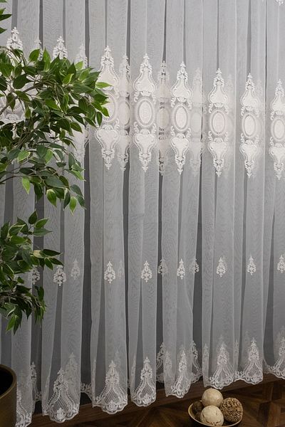 farbateks Court Damask Embroidered Exculusive Embroidery Living Room Silk Tulle Curtain 1e 3layer Pleated Tulle