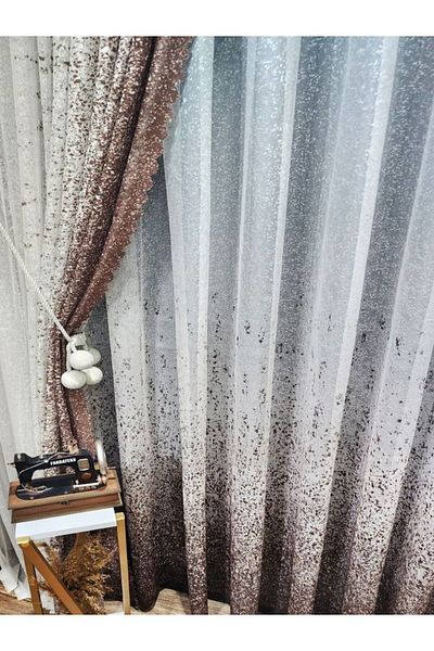 farbateks تصميم جديد ستارة خلفية من التول مرشوشة باللون البني المنك لليمين/اليسار