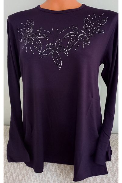 Anne Er Clothing Mother Summer Combed Cotton Blouse Long-Sleeve O-Neck Stone Purple