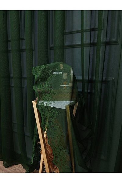 Taç Plain Plain Knitted Khaki - Green Colored Tulle Curtain That Does Not Want to Iron - 3 Layers Pleated