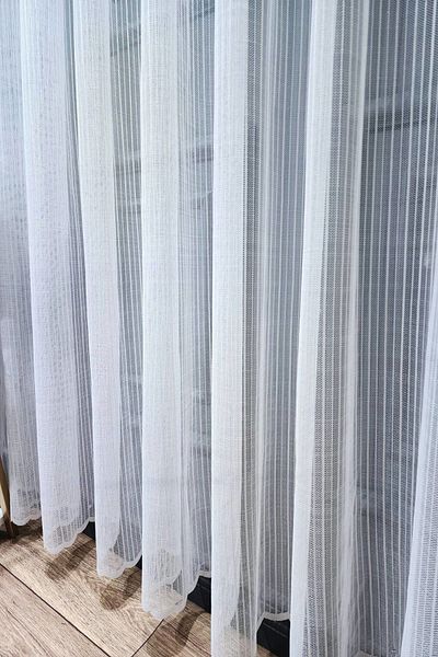 Taç Farbateks New Model Planting Knitted Line Patterned - 3 Layer Pleated Tulle Curtain