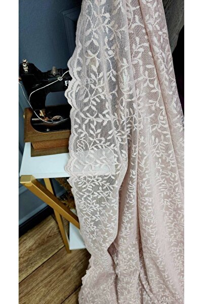 farbateks Pink Ivy Patterned 2 Layers Pleated Knitted Tulle Curtain