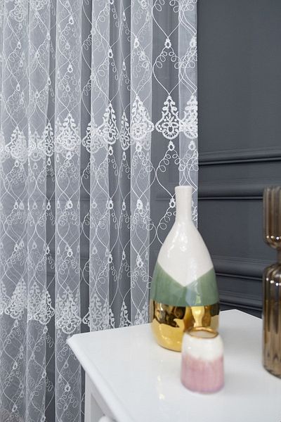 farbateks Seljuk Damask Embroidered 1e2 Pleated Hall Living Room Tulle Curtain