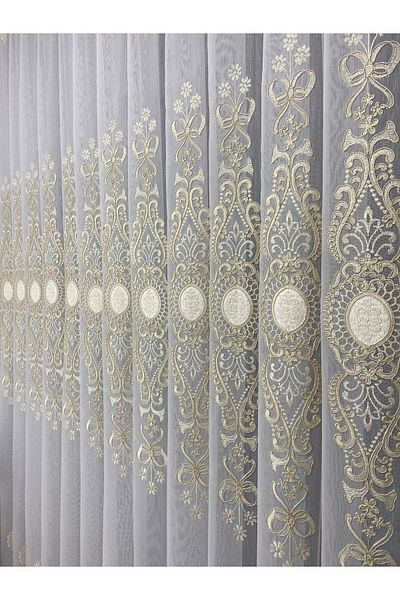 farbateks الذهب العثماني - مع تطريز المحكمة الذهبية، ستارة غرفة المعيشة من التول المطوي 3 طبقات