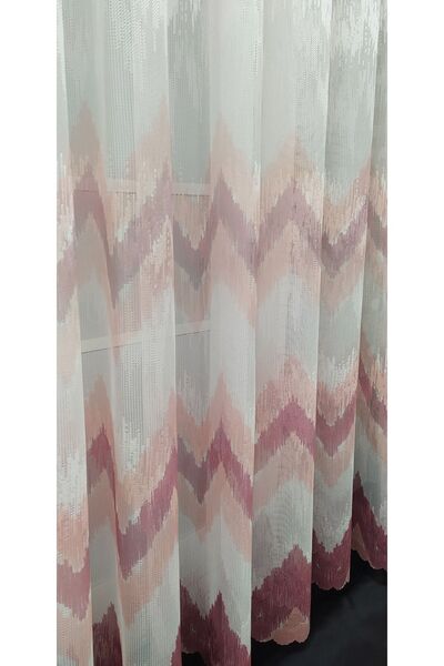 farbateks Harmony Pudra Gülkurusu Pembe Renk Tül Yeni Moda Tasarım 1e 3 Kat Pileli Tül