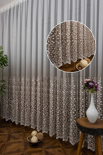 farbateks Бежов Vison кафе цвят десен и ляв крило фон и маргаритка вътрешен тюл комплект