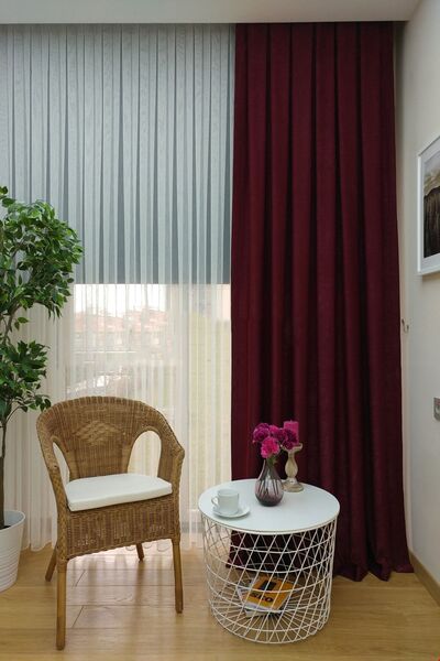 farbateks Background Fabric Curtain Burgundy Color Velvety Soft Soft Wing Side Curtain 1e 3 Draped Pleat