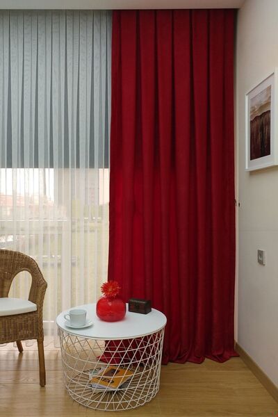 farbateks Background Fabric Curtain Red Color Velvety Soft Soft Wing Side Curtain 1e 3 Draped Pleat
