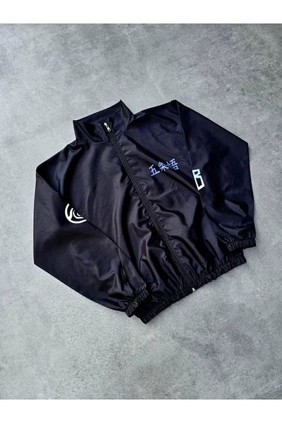 Simala Zippered Digital Printed Windbreaker - Black