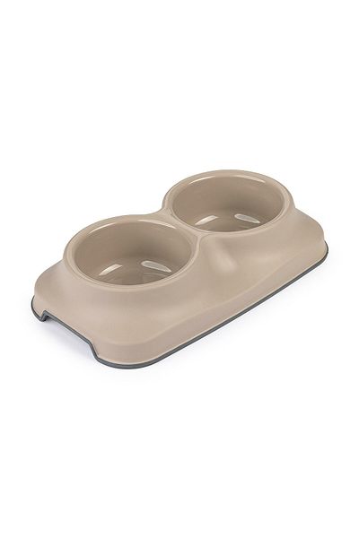 Pribor Cat Dog Double Food and Water Bowl (0.4 0.4 Lt) Silicone Non-Slip Base Beige