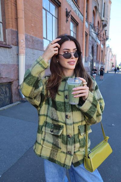 modaserdem Green Buttoned Plaid Coat