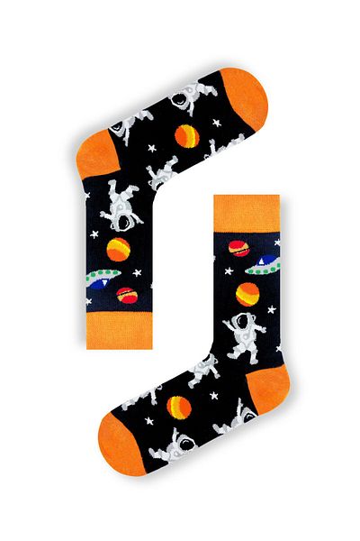 CARNAVAL SOCKS Оранжеви шарени цветни чорапи с астронавт на Марс