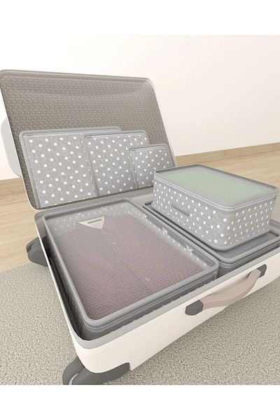 ALERİA CONCEPT Set of 6 Gray Spotted Pattern 6 Piece Suitcase Organizer Set