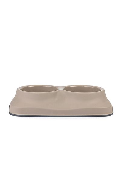 Pribor Cat Dog Double Food and Water Bowl (0.4 0.4 Lt) Silicone Non-Slip Base Beige