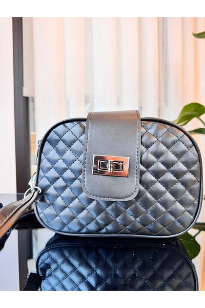 CALİENTE Geantă de umăr elegantă ovală cu trei fermoare neagră