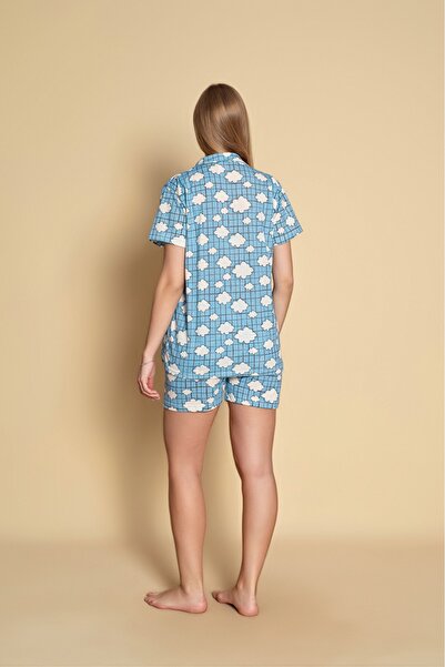 Sude HOMEWEAR KADIN GÖMLEK ŞORT DESENLİ PİJAMA TAKIMI