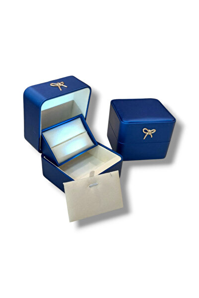 Metro Kuyumculuk Malzemeleri Işıklı Yüzük Ve Kolye Kutusu Deri Mavi