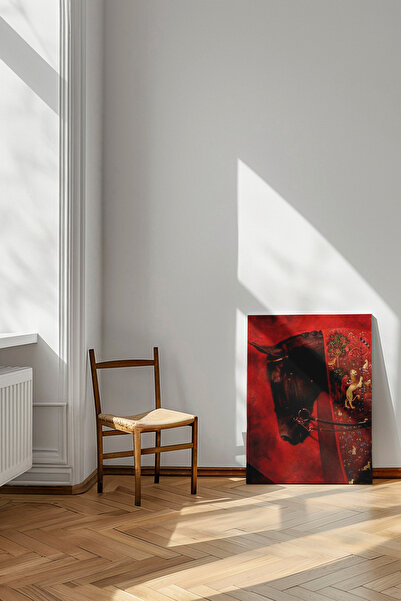 Tasarım Örtülü Siyah At - Kanvas Tablo