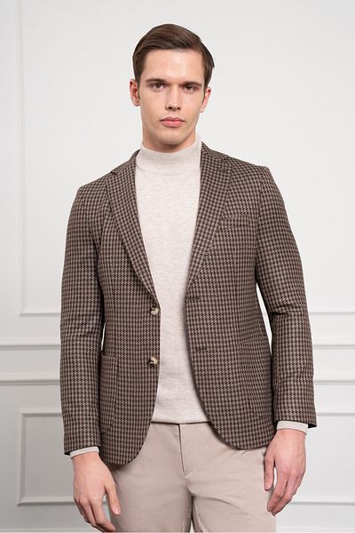 Morven Men's Brown Woven Slim Fit Slim Fit Mono Collar Jacket