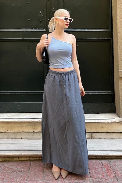 Madmext Model MG1979 Dlouhá kouřová dámská sukně - elastický pas