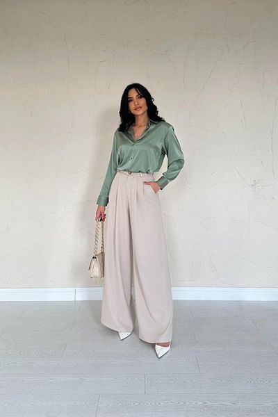 Moda Asmira    Mint Satin Shirt