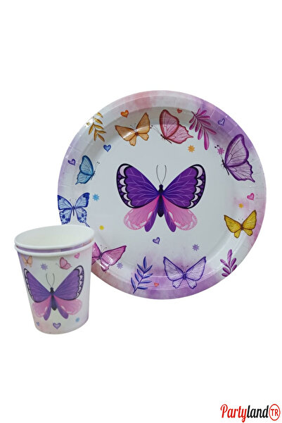 PartylandTR Kelebek Butterfly 16 Adet Tabak 16 Adet Bardak