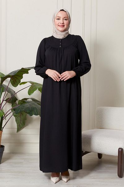 Ferace Φόρεμα Hijab από βισκόζη με γιακά μεγάλου μεγέθους - Υφασμάτινο πλισέ και πλισέ