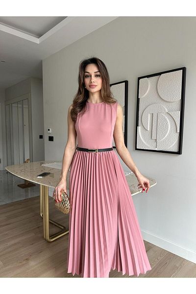 Mooi Butik VOVIA Midi Φόρεμα 8777 - Πούδρα