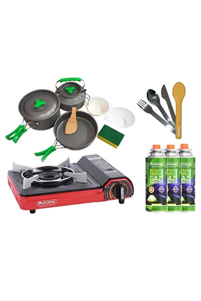 Orcamp Tekli Portatif Ocak Kırmızı CK-505+3 Parça Tencere Seti OUT-1150+ÇKB O...