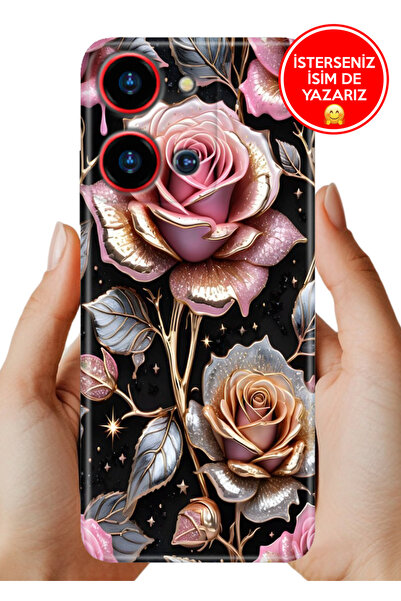 Reeder S19 Max Pro S Zoom Kılıf Lüks Desenli Silikon Cover Case Gold Gül