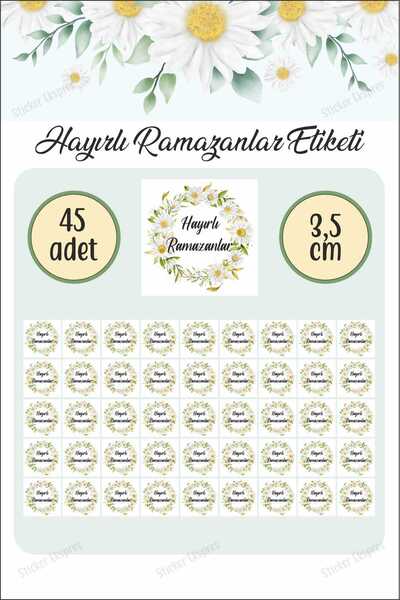 Sticker Ekspres Kare Şeklinde Papatyalı Hayırlı Ramazanlar Etiketi 3.5 cm 45 ...