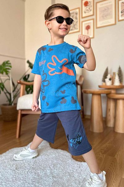 Riccotarz Set de tricou și pantaloni scurți pentru băiat, cu imprimeu cu degete și ursuleț