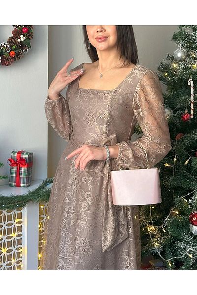 Lensia Rochie din dantelă cu guler pătrat