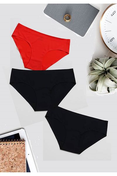 GECKO COLLECTION Bikini pentru femei Gecko, tăiat cu laser, fără urme, moale, micro, chiloți pentru lenjerie intimă 3 buc.