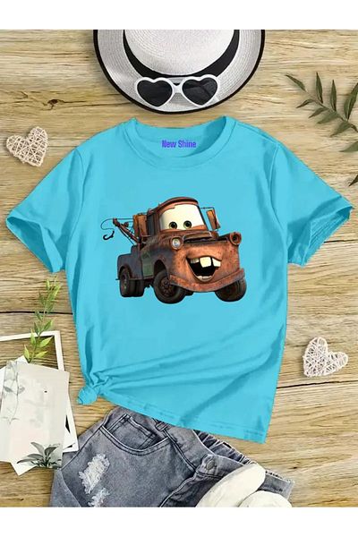 New Shine 1 tricou este un cadou pentru achiziții de 6 și peste în coș - Tricou supradimensionat pentru copii cu imprimeu auto